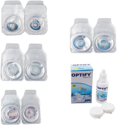 

Optify Combo Pack Monthly Color Contact Lens With Solution Monthly Contact Lens(0, Blue-Sea Blue-Violet-Blue Topaz, Pack of 4)