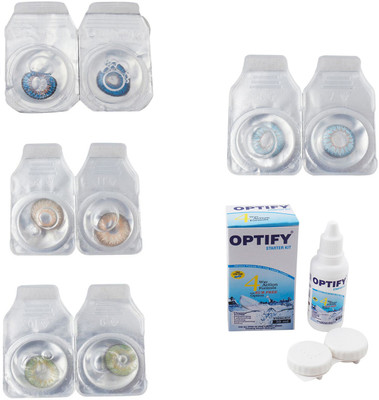 

Optify Combo Pack Monthly Color Contact Lens With Solution Monthly Contact Lens(0, Blue-Gold-Green-Sea Blue, Pack of 4)