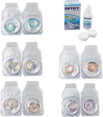 

Optify Combo Pack Monthly Color Contact Lens With Solution Monthly Contact Lens(0, Aqua-Natural Grey-Hazel-Honey-Violet, Pack of 5)