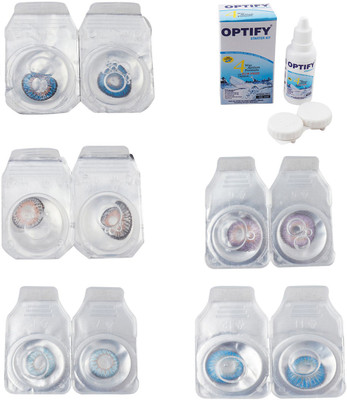 

Optify Combo Pack Monthly Color Contact Lens With Solution Monthly Contact Lens(0, Blue-Grey-Sea Blue-Violet-Blue Topaz, Pack of 5)