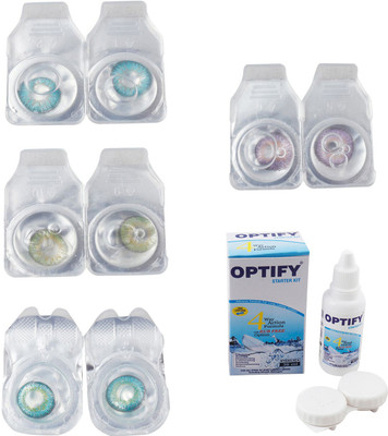 

Optify Combo Pack Monthly Color Contact Lens With Solution Monthly Contact Lens(0, Aqua-Green-Green Turquoise-Violet, Pack of 4)