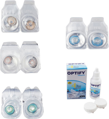 

Optify Combo Pack Monthly Color Contact Lens With Solution Monthly Contact Lens(0, Gold-Grey-Green Turquoise-Blue Topaz, Pack of 4)