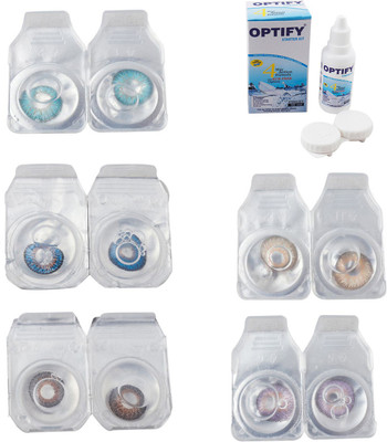 

Optify Combo Pack Monthly Color Contact Lens With Solution Monthly Contact Lens(0, Aqua-Blue-Brown-Gold-Violet, Pack of 5)