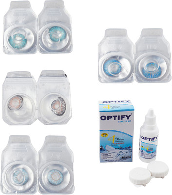 

Optify Combo Pack Monthly Color Contact Lens With Solution Monthly Contact Lens(0, Aqua-Grey-Sea Blue-Blue Topaz, Pack of 4)
