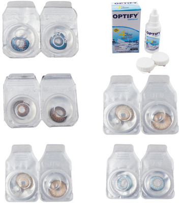 

Optify Combo Pack Monthly Color Contact Lens With Solution Monthly Contact Lens(0, Blue-Brown-Gold-Hazel-Sea Blue, Pack of 5)