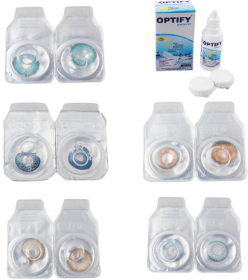 

Optify Combo Pack Monthly Color Contact Lens With Solution Monthly Contact Lens(0, Aqua-Blue-Gold-Honey-Sea Blue, Pack of 5)
