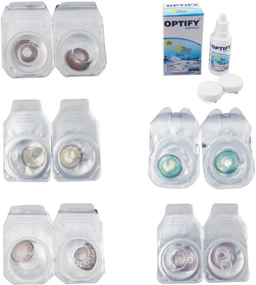 

Optify Combo Pack Monthly Color Contact Lens With Solution Monthly Contact Lens(0, Brown-Natural Grey-Grey-Green Turquoise-Violet, Pack of 5)