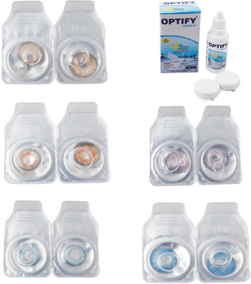 

Optify Combo Pack Monthly Color Contact Lens With Solution Monthly Contact Lens(0, Hazel-Honey-Sea Blue-Violet-Blue Topaz, Pack of 5)