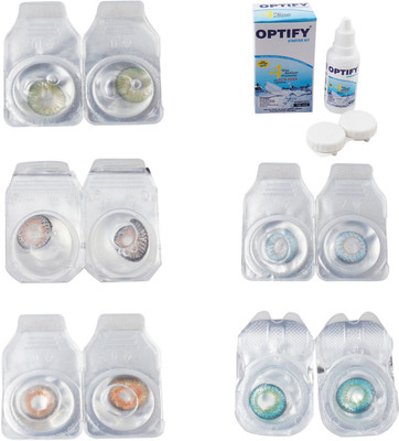 

Optify Combo Pack Monthly Color Contact Lens With Solution Monthly Contact Lens(0, Green-Grey-Honey-Sea Blue-Green Turquoise, Pack of 5)