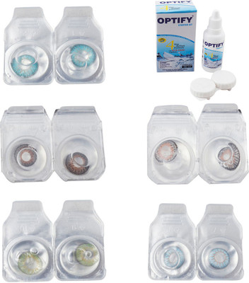 

Optify Combo Pack Monthly Color Contact Lens With Solution Monthly Contact Lens(0, Aqua-Brown-Green-Grey-Sea Blue, Pack of 5)