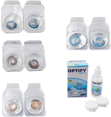 

Optify Combo Pack Monthly Color Contact Lens With Solution Monthly Contact Lens(0, Blue-Brown-Honey-Blue Topaz, Pack of 4)