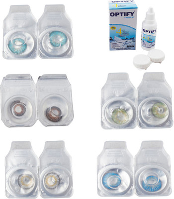 

Optify Combo Pack Monthly Color Contact Lens With Solution Monthly Contact Lens(0, Aqua-Brown-Natural Grey-Green-Blue Topaz, Pack of 5)
