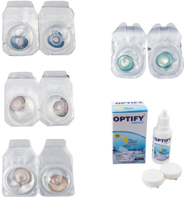 

Optify Combo Pack Monthly Color Contact Lens With Solution Monthly Contact Lens(0, Blue-Grey-Hazel-Green Turquoise, Pack of 4)