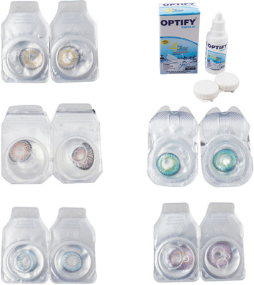 

Optify Combo Pack Monthly Color Contact Lens With Solution Monthly Contact Lens(0, Natural Grey-Grey-Sea Blue-Green Turquoise-Violet, Pack of 5)