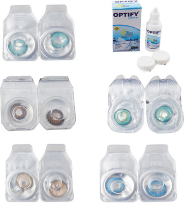 

Optify Combo Pack Monthly Color Contact Lens With Solution Monthly Contact Lens(0, Aqua-Brown-Gold-Green Turquoise-Blue Topaz, Pack of 5)