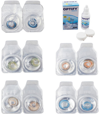 

Optify Combo Pack Monthly Color Contact Lens With Solution Monthly Contact Lens(0, Blue-Green-Hazel-Honey-Blue Topaz, Pack of 5)
