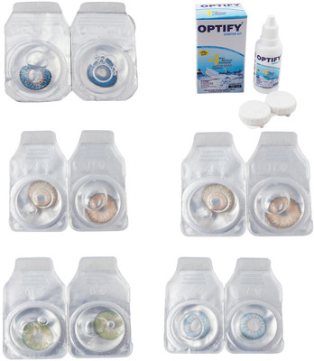 

Optify Combo Pack Monthly Color Contact Lens With Solution Monthly Contact Lens(0, Blue-Gold-Green-Hazel-Sea Blue, Pack of 5)