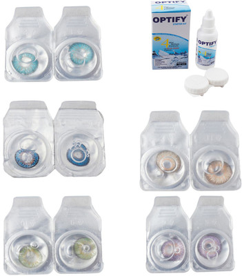 

Optify Combo Pack Monthly Color Contact Lens With Solution Monthly Contact Lens(0, Aqua-Blue-Green-Hazel-Violet, Pack of 5)