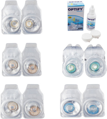 

Optify Combo Pack Monthly Color Contact Lens With Solution Monthly Contact Lens(0, Natural Grey-Gold-Hazel-Green Turquoise-Blue Topaz, Pack of 5)
