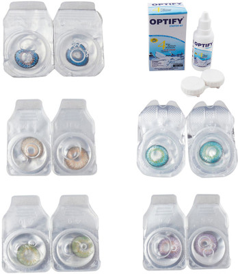 

Optify Combo Pack Monthly Color Contact Lens With Solution Monthly Contact Lens(0, Blue-Gold-Green-Green Turquoise-Violet, Pack of 5)
