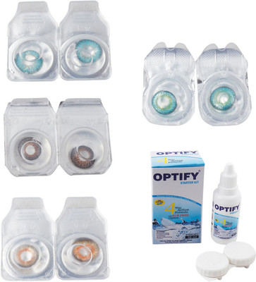 

Optify Combo Pack Monthly Color Contact Lens With Solution Monthly Contact Lens(0, Aqua-Brown-Honey-Green Turquoise, Pack of 4)