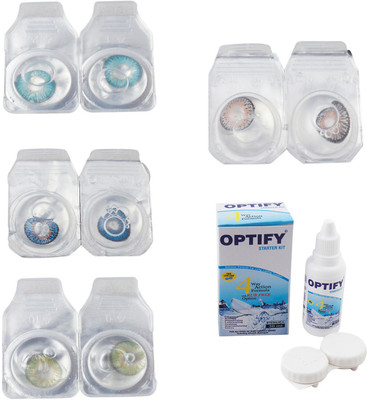 

Optify Combo Pack Monthly Color Contact Lens With Solution Monthly Contact Lens(0, Aqua-Blue-Green-Grey, Pack of 4)