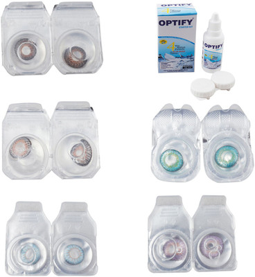 

Optify Combo Pack Monthly Color Contact Lens With Solution Monthly Contact Lens(0, Brown-Grey-Sea Blue-Green Turquoise-Violet, Pack of 5)