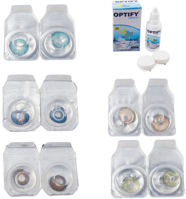 

Optify Combo Pack Monthly Color Contact Lens With Solution Monthly Contact Lens(0, Aqua-Blue-Brown-Gold-Green, Pack of 5)