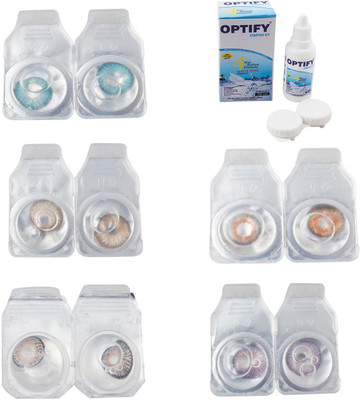 

Optify Combo Pack Monthly Color Contact Lens With Solution Monthly Contact Lens(0, Aqua-Gold-Grey-Honey-Violet, Pack of 5)