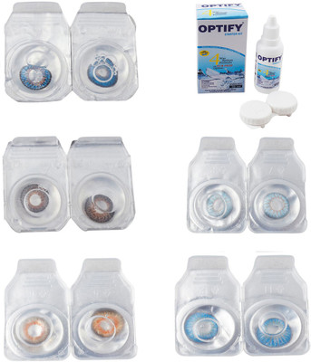 

Optify Combo Pack Monthly Color Contact Lens With Solution Monthly Contact Lens(0, Blue-Brown-Honey-Sea Blue-Blue Topaz, Pack of 5)