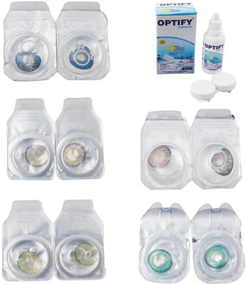 

Optify Combo Pack Monthly Color Contact Lens With Solution Monthly Contact Lens(0, Blue-Natural Grey-Green-Grey-Green Turquoise, Pack of 5)