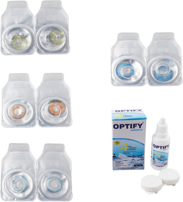 

Optify Combo Pack Monthly Color Contact Lens With Solution Monthly Contact Lens(0, Green-Honey-Sea Blue-Blue Topaz, Pack of 4)