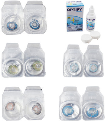

Optify Combo Pack Monthly Color Contact Lens With Solution Monthly Contact Lens(0, Blue-Green-Grey-Sea Blue-Blue Topaz, Pack of 5)