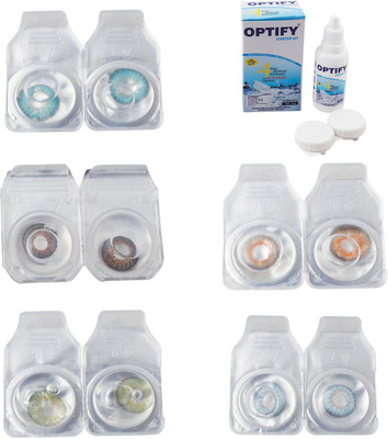 Optify Combo Pack Monthly Color Contact Lens With Solution Monthly Contact Lens(0, Aqua-Brown-Green-Honey-Sea Blue, Pack of 5)