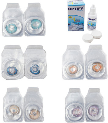 

Optify Combo Pack Monthly Color Contact Lens With Solution Monthly Contact Lens(0, Aqua-Blue-Gold-Honey-Violet, Pack of 5)