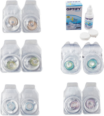 

Optify Combo Pack Monthly Color Contact Lens With Solution Monthly Contact Lens(0, Gold-Green-Sea Blue-Green Turquoise-Violet, Pack of 5)