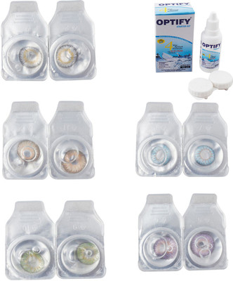 

Optify Combo Pack Monthly Color Contact Lens With Solution Monthly Contact Lens(0, Natural Grey-Gold-Green-Sea Blue-Violet, Pack of 5)