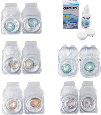 

Optify Combo Pack Monthly Color Contact Lens With Solution Monthly Contact Lens(0, Aqua-Natural Grey-Honey-Green Turquoise-Violet, Pack of 5)