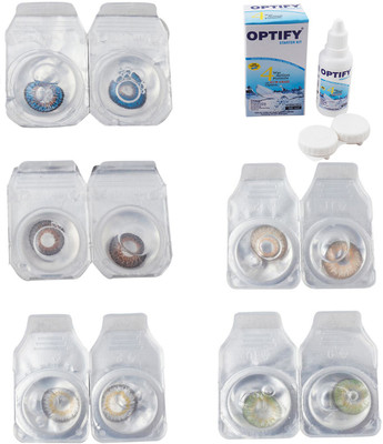 

Optify Combo Pack Monthly Color Contact Lens With Solution Monthly Contact Lens(0, Blue-Brown-Natural Grey-Gold-Green, Pack of 5)