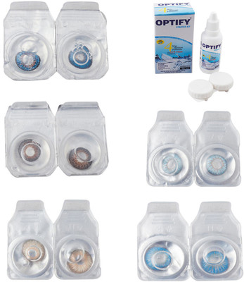 

Optify Combo Pack Monthly Color Contact Lens With Solution Monthly Contact Lens(0, Blue-Brown-Gold-Sea Blue-Blue Topaz, Pack of 5)