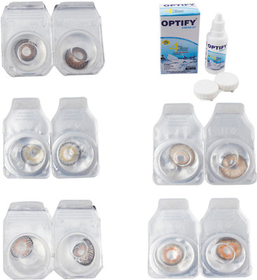 

Optify Combo Pack Monthly Color Contact Lens With Solution Monthly Contact Lens(0, Brown-Natural Grey-Grey-Hazel-Honey, Pack of 5)