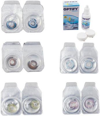 

Optify Combo Pack Monthly Color Contact Lens With Solution Monthly Contact Lens(0, Blue-Brown-Green-Sea Blue-Violet, Pack of 5)
