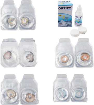 

Optify Combo Pack Monthly Color Contact Lens With Solution Monthly Contact Lens(0, Natural Grey-Grey-Hazel-Honey-Sea Blue, Pack of 5)