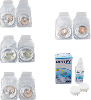 

Optify Combo Pack Monthly Color Contact Lens With Solution Monthly Contact Lens(0, Gold-Green-Hazel-Honey, Pack of 4)