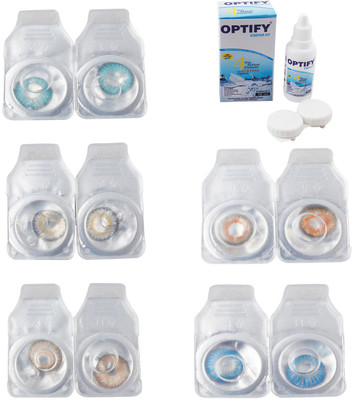 

Optify Combo Pack Monthly Color Contact Lens With Solution Monthly Contact Lens(0, Aqua-Natural Grey-Gold-Honey-Blue Topaz, Pack of 5)
