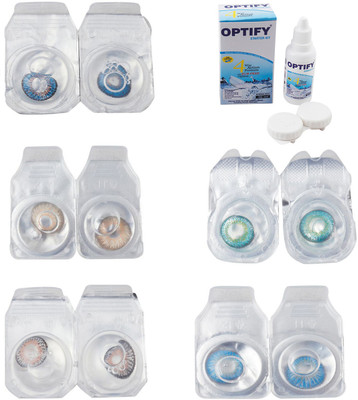 

Optify Combo Pack Monthly Color Contact Lens With Solution Monthly Contact Lens(0, Blue-Gold-Grey-Green Turquoise-Blue Topaz, Pack of 5)
