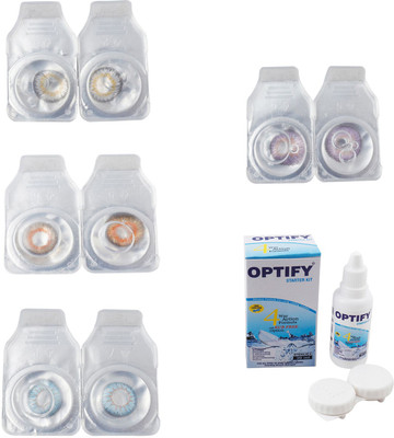 

Optify Combo Pack Monthly Color Contact Lens With Solution Monthly Contact Lens(0, Natural Grey-Honey-Sea Blue-Violet, Pack of 4)