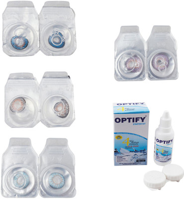 

Optify Combo Pack Monthly Color Contact Lens With Solution Monthly Contact Lens(0, Blue-Grey-Sea Blue-Violet, Pack of 4)