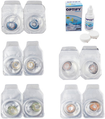 

Optify Combo Pack Monthly Color Contact Lens With Solution Monthly Contact Lens(0, Blue-Natural Grey-Green-Grey-Honey, Pack of 5)