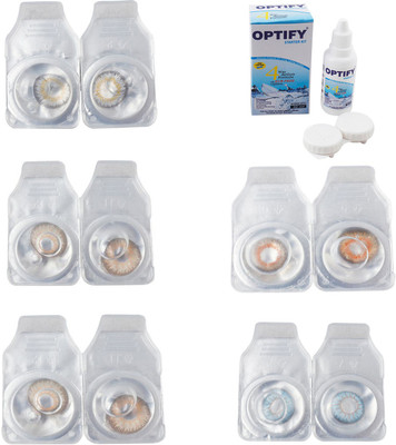 

Optify Combo Pack Monthly Color Contact Lens With Solution Monthly Contact Lens(0, Natural Grey-Gold-Hazel-Honey-Sea Blue, Pack of 5)